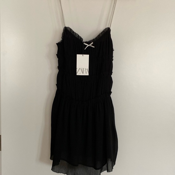 Zara Little Bow Textured Black Slip Dress Corset Camisole Burlesque Paris NWT S - Picture 6 of 16